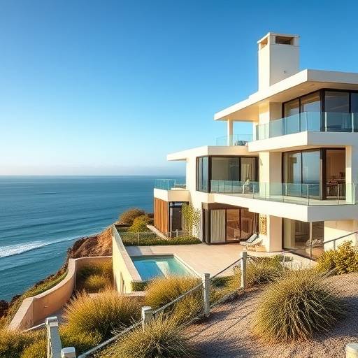 Contemporary coastal home in Carlsbad, California, showcasing its modern architecture and proximity to the beach.