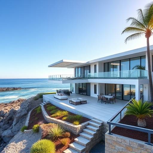 Contemporary coastal home in Carlsbad, California near the beach.