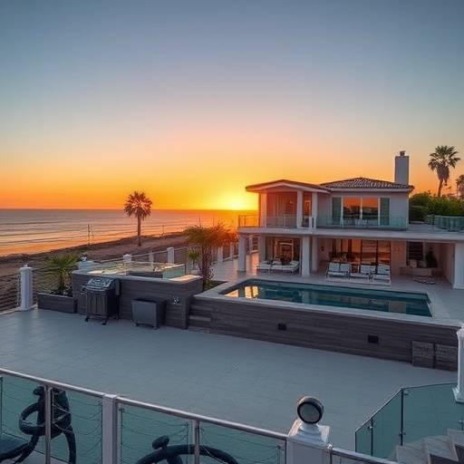 Exterior shot of a luxury beachfront home in Newport Beach, California, used as a filming location.